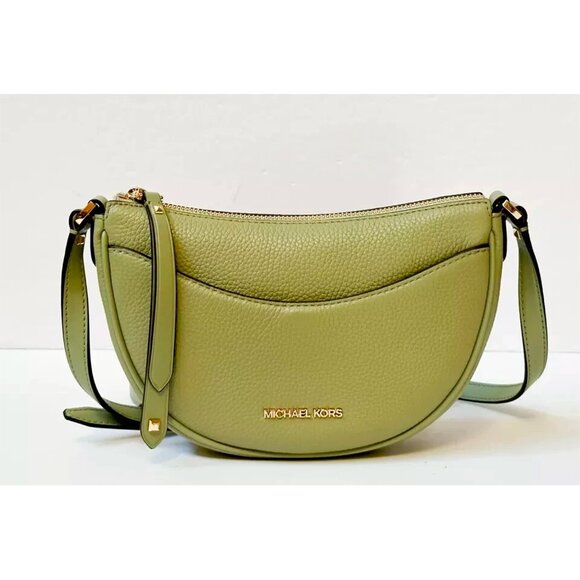 S Michael Kors Dover Small Half Moon Green Leather Crossbody Bag 35R3G4DC5L NWT - Picture 1 of 9